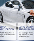 Hand applying All Cars Magic Scratch Repair Pen Set 2 Pack 2026 Quick Car Scratch Remover on scratched silver car body.