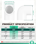 Dimensions of Half Inch 20 Pcs Heavy Duty 90 Degree PVC Elbow Fittings Socket To Socket For Do It Yourself Projects Built Tough Schedule 40 Pipe Couplers And Adapters