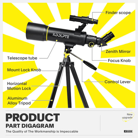 70mm Aperture Refractor Telescope With 400mm AZ Mount 20x 200x Magnification Budget Friendly Travel Kit part diagram