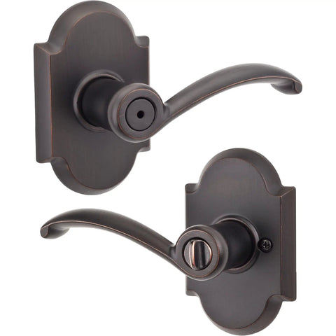 Austin Interior Privacy Door Handle With Lock In Venetian Bronze, Reversible Lever, Easy DIY Install, Keyless Turn Lock