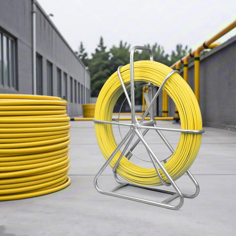 Heavy Duty Pro Grade Fiberglass Duct Rodder Fish Tape 6mm x 500ft Cable Puller With Durable Steel Stand outdoors