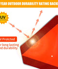 Premium Quality Heavy Duty Aluminum Slow Moving Vehicle Triangle Safety Sign showing UV protection feature for durability.