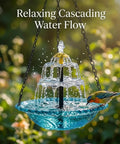 Solar Powered Hanging Bird Bath Fountain For Outdoor Garden And Patio, Cascading Water Feature That Runs On Sunlight, No Wiring