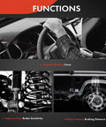 Front-view collage of A-Premium front brake hydraulic hoses (pack of 2); steering wheel, coil spring, and brake rotor
