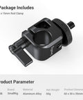 Universal Fifteen Millimeter Single Rod Clamp Rail Connector With Quarter Inch Thread to securely mount cameras, side view showing aluminum alloy construction.
