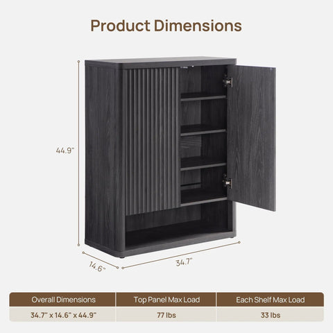 High Capacity Fluted Wooden Shoe Cabinet With Six Tier Hidden Footwear Storage For Entryway, showcasing dimensions and design.