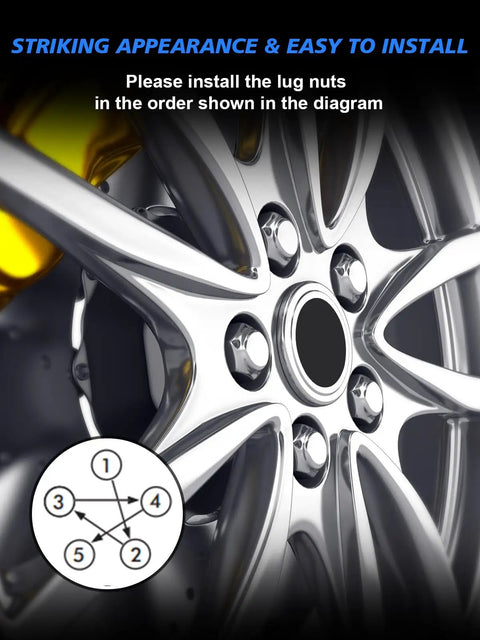 M12x1.5 Chrome Acorn Lug Nuts Set 20 Pieces Heavy Duty Wheel Nuts installation order diagram on alloy wheel