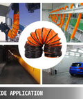 32 Ft PVC Flexible Duct Hose For 12 Inch Ventilation And Exhaust Fans shown in various industrial settings