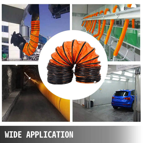 32 Ft PVC Flexible Duct Hose For 12 Inch Ventilation And Exhaust Fans shown in various industrial settings