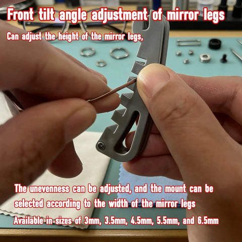 Eyeglass Frame Adjustment Kit With 3 In 1 Screwdriver Tool being used to adjust temple arms in close-up view.