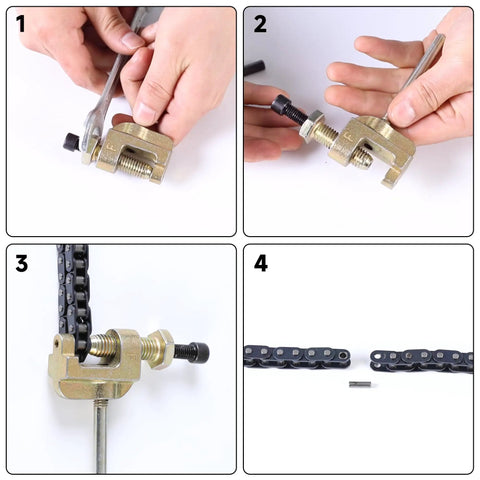 Steps using chain breaker on Beefed Up T8F 116 Link Chain With 54T Rear Sprocket 54mm Bore And Chain Breaker Kit for bikes