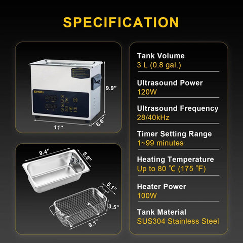 3L Ultrasonic Cleaner With One-Touch Operation, Built-In Heating, Dual-Frequency Sweep, Lab-Grade Performance specifications