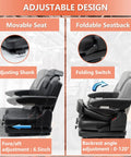 Front and side views of TICSEA tractor suspension seat with foldable back, 6.5in fore-aft adjustment and 0–120° recline, Amazon