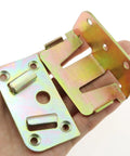 Heavy Duty Galvanized Bed Rail Brackets 2 Pack Wood Frame Connectors hold in hand showcasing zinc plated iron design for strong support.