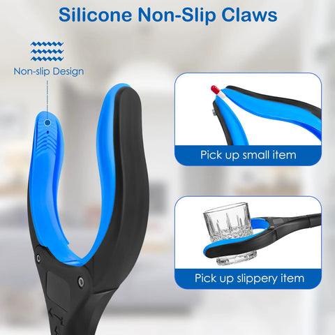 PECEBO 32-inch foldable grabber reacher tool, blue and black with 360-degree non-slip jaw