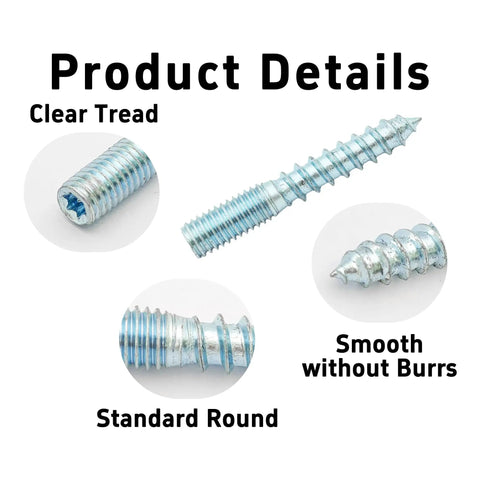 Heavy Duty M8 X 50mm Double Headed Hanger Bolts 12 Pieces Zinc Plated Carbon Steel Shoulder Screws showing clear tread and smooth finish.