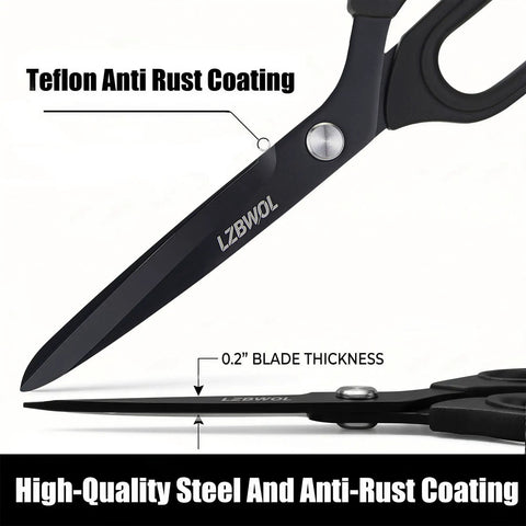 10 Inch Heavy Duty All Purpose Scissors For Office And Crafts With Reinforced Pivot Thick Stainless Steel Blades Rock Solid Tension No More Jams Built To Last For Paper Fabric Cardboard, black blade close-up