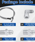 6AN 52 Inch Transmission Cooler Hose Line Kit With Dope Stainless Steel Braided PTFE Lines For GM Chevy Ford GMC Buick Cadillac Cars And Trucks Replace TH350 TH400 700R4 4L60 4L60E 4L80E components shown