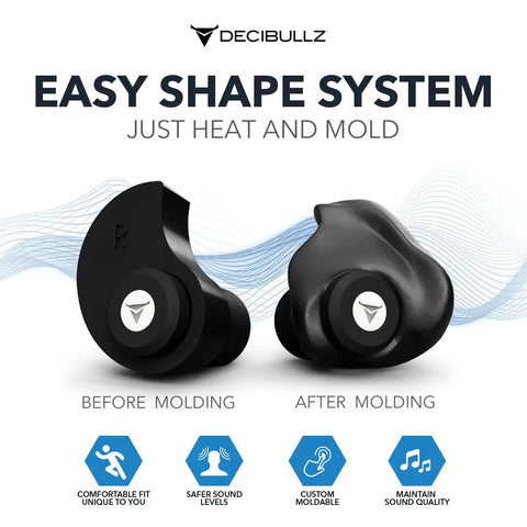 Custom Moldable Ear Plugs For Live Gigs And Festivals High Fidelity Hearing Protection Before and After Molding