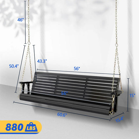 Upgraded Patio Wooden Porch Swing For Courtyard And Garden, Heavy Duty 880 Lbs Swing Chair Bench With Adjustable Chains