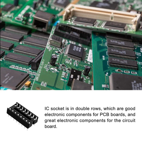 Circuit board with Easy Solder DIP IC Socket Adapter for PCB Boards with 2.54mm Pitch and 16 Pins, ideal for prototyping.