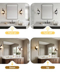 PUMING Black Wall Sconces Set of Two, Vintage Vanity Light Fixture with Flower Glass Shade, mounted up and down in bathroom.