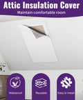 Heavy Duty Attic Stairs Insulation Cover With Aluminum Foil Heat Barrier For Ceiling Access Door, white cover on ceiling.