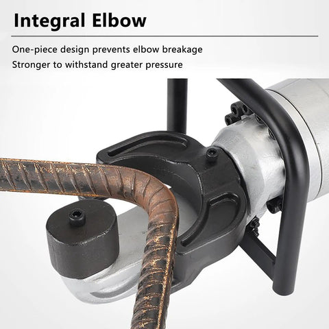 Close-up of the integral elbow on Portable 1200W Electric Hydraulic Rebar Bender For 7/8 Inch #22 Steel Rods 90 Degree Bending Machine.