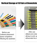 Wall Mounted Drum Stick Holder And Display Rack Heavy Duty Acrylic Organizer For Ten Pairs Of Drumsticks and Lightsabers keeps sticks organized before and after use.