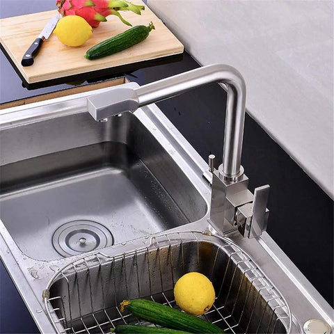 Brushed el Kitchen Faucet with 360° SwivelDual Handle Drinking Water Filter TapDeck Mounted Sink Mixer3-Way Design for Home & Kitchen Use - Ausious Clouds LWX in modern kitchen sink with fruits and vegetables