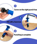 14 Piece Hole Punch Set With Hollow Punch Kit for leather, foam, steps to use punch shaft with blue handle for DIY projects