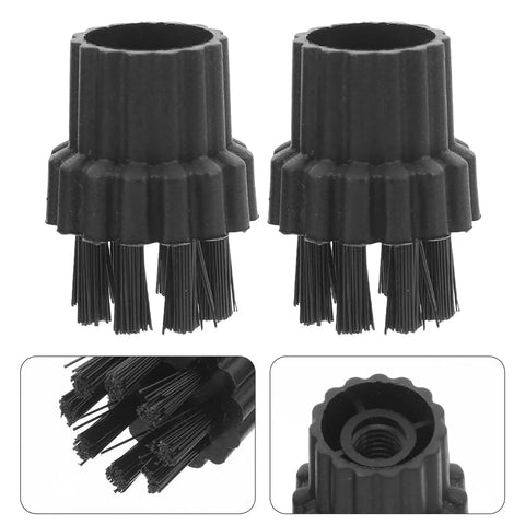 6 Piece Steam Cleaner Brush Head Replacement Kit With Durable Nylon Bristles includes two black brush heads for deep cleaning.