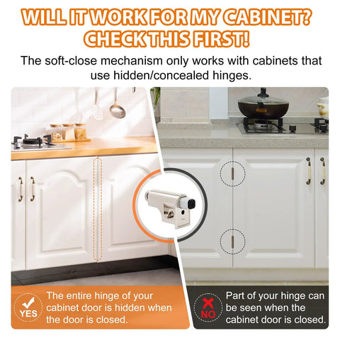 Image showing usage instructions for 25 Pack Real Deal Soft Close Cabinet Dampers with silicone bumpers for concealed hinges.