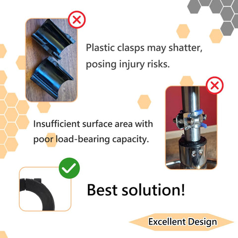 Comparison of Heavy Duty Height Lock Bracket 2 Pack for Office Chair Sagging Fix with plastic claps and small surface area issues.