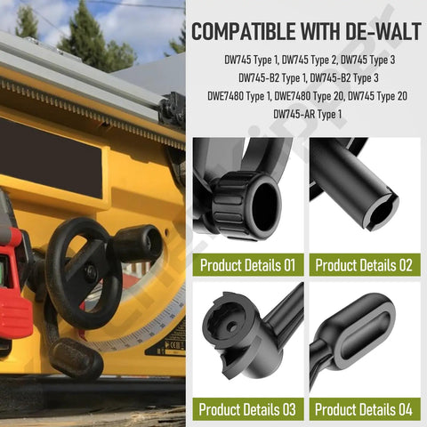 Pro Grade Replacement Table Saw Bevel Handle And Wheel Kit For DW745, DW745-AR, DW7450, DWE7480 shown with product details