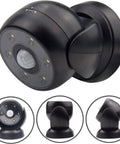 Battery Operated Motion Sensor Spotlight For Indoor And Outdoor Use Wireless LED Flood Light Waterproof Security Lighting 200 Lumen 360 Degree Base Rotation And 180 Degree Swivel Head Great For Walls Front Door Porch Shed Hallways, black, showing different angles, product detail
