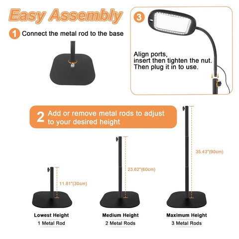 Step-by-step assembly for Upgraded 30X And 10X Floor Magnifying Glass With Light And Stand Hands Free 3 In 1 Magnifying Lamp.