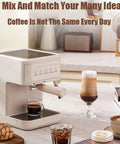 Touchscreen Espresso Coffee Machine Featuring Built In Milk Frother Semi Automatic Brewer And High Pressure Pump For No Brainer Cafe Shots And Smooth Sips Daily with iced coffee and various cups.