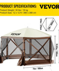 Six Sided 12x12 Pop Up Canopy Shelter With Mesh Windows Portable Carry Bag Stakes Epic Outdoor Shade Tent Brown Beige
