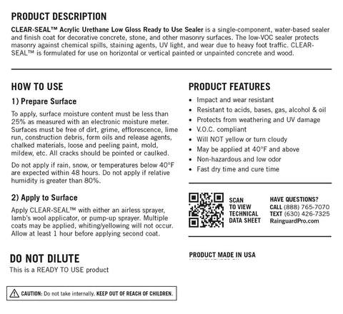 Heavy Duty Concrete Sealant Real Deal Acrylic Urethane Formula Low Luster Protector For Patios And Driveways five gallon bucket with instructions