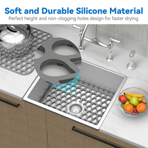 2 Pack Silicone Sink Mats Dope Non Slip Foldable Grids For Kitchen Sinks, Heat Resistant Food Grade shown on stainless steel sink