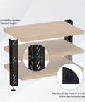 Heavy Duty Metal Workbench Leg Kit With Adjustable Height Design For DIY Projects 35.4 Inch Tall Custom Size And Color Built To Last For Shelving And Work Tables Lumber Not Included, showing parts layout with wood shelves and black legs.