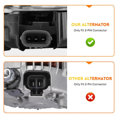 Comparison of 3-pin connector for 2.5L Alternator Replacement For Nissan Altima 2007 2013 Sentra 2007 2012 Rogue, highlighting fit.