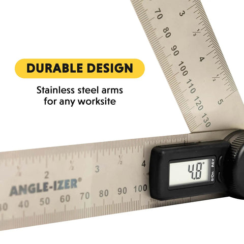 Digital Angle Finder Ruler 5 Inch Stainless Steel Woodworking Protractor Tool With Large LCD Display showing 40 degrees.