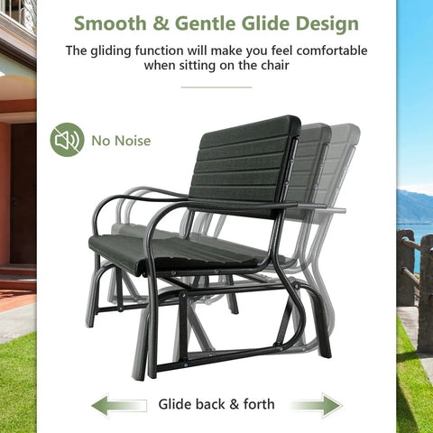 Outdoor Glider Bench With Steel Frame 2 Seat Porch Loveseat Swing For Patio Garden And Backyard Rocking Chair In Dark Green
