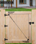 Heavy Duty Anti Sag Gate Kit For Wooden Fences Featuring Rust Resistant Zinc Cable Rigging To Keep Your Backyard Gate Straight And Tight Quick Fit Outdoor Repair Fix Black Two Pack with installation instructions.