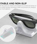 Slick Charging Stand With USB-C Cable For Ray-Ban Meta Smart Glasses Gen 1 And Gen 2, white dock holding black glasses securely