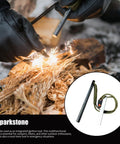 Hands using 6 Inch Survival Fire Starter Ferro Rod With 3/8 Inch By 6 Inch Size for ignition in camping scene