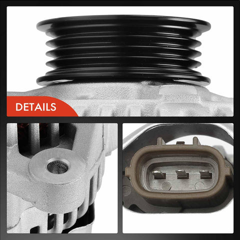 Close-up of alternator for Toyota Tacoma Tundra and 4Runner 1999 to 2004 3 4L 12V 80A clockwise 4 groove pulley replacement