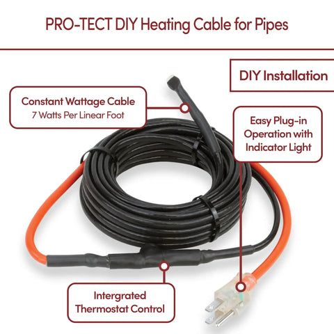 80 Foot Plug In Pipe Heating Cable Kit For Freeze Protection With Built In Thermostat 560 Watt Heat Tape display with features